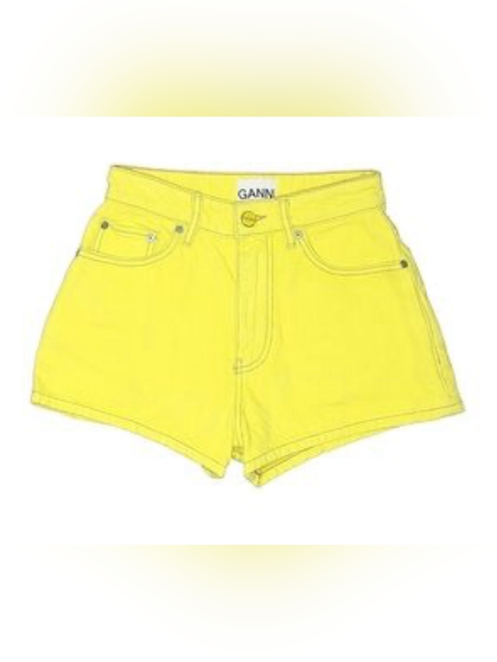 Ganni Neon Yellow High-Rise Denim Shorts